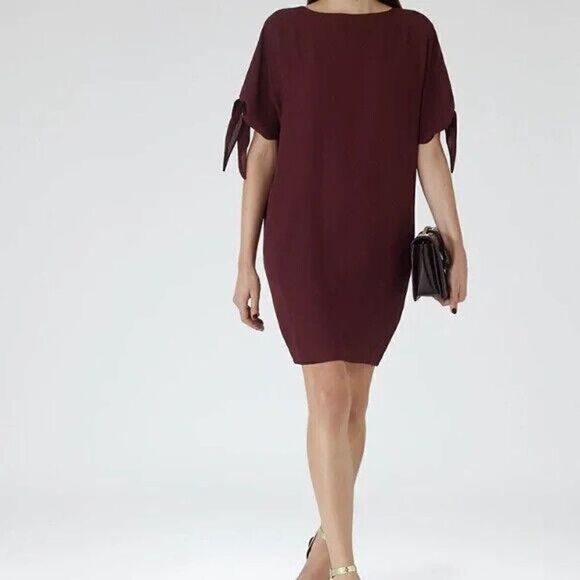 REISS Georgie Tie Sleeve Shift Dress in Dark Red Maroon Size US 0 $395 - Picture 1 of 8